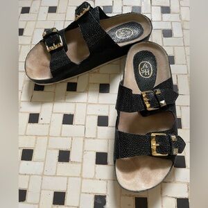 Ash Black Leather Sandals with Studded Buckles